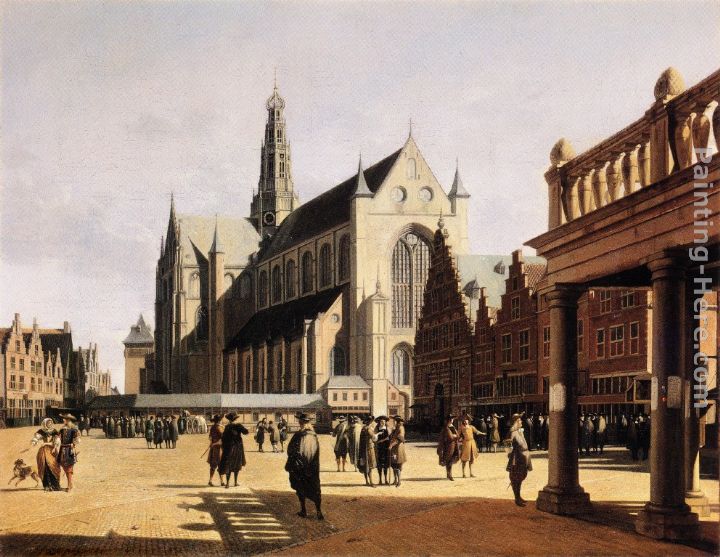 The Marketplace and Church at Haarlem painting - Gerrit Adriaensz. Berckheyde The Marketplace and Church at Haarlem art painting